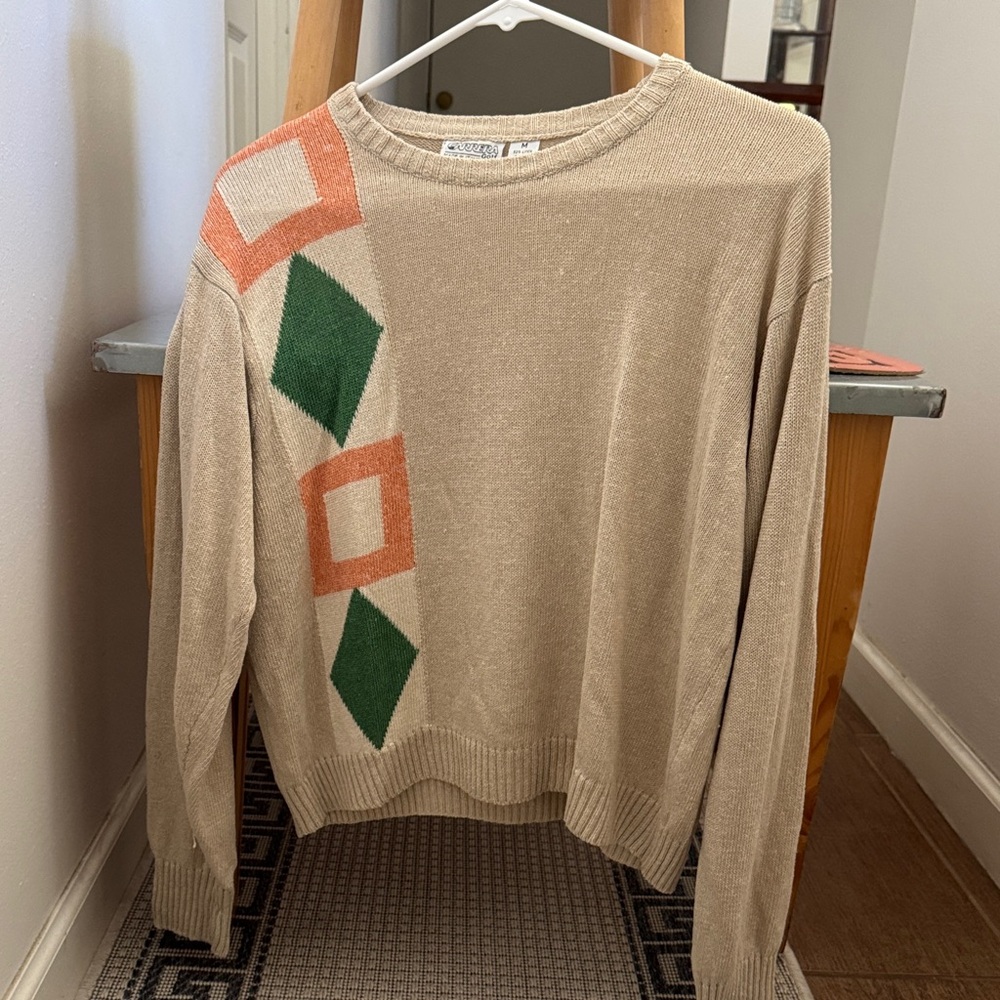 Vintage Carrera golf Beige Sweater with Geometric Design - made in Italy